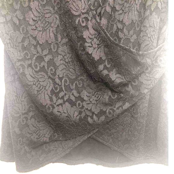 Maurices Black Blouse Long Large Faux Wrap Lace Deep V Neck Sexy Glam Romantic - Picture 5 of 5